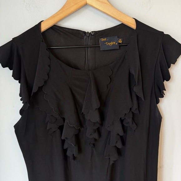 Just Taylor Black Scalloped Ruffled Sheath Dress- Minimalist Classic- Size 12 - Picture 3 of 5